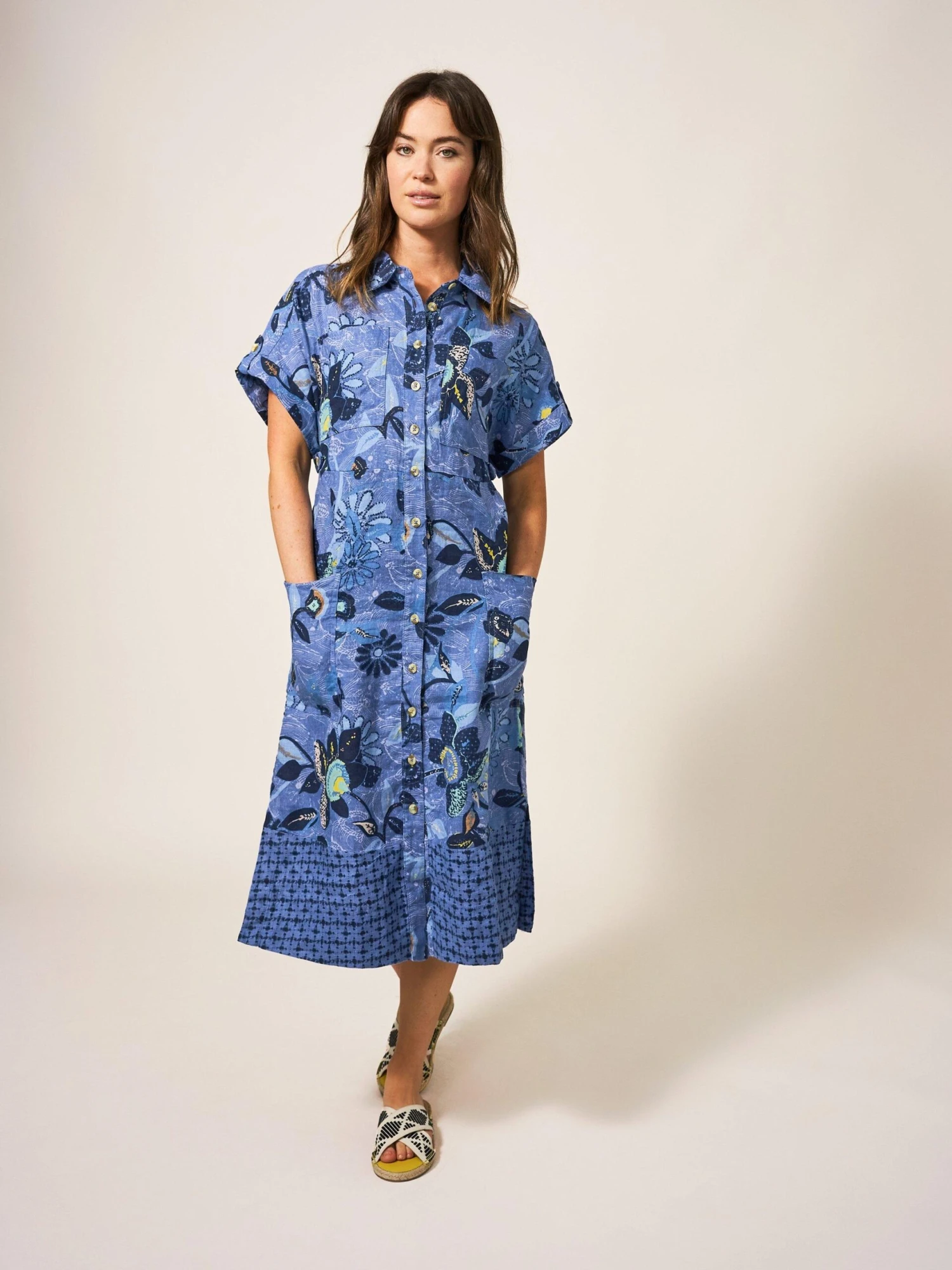 WHITE STUFF Reno Linen Shirt Dress In BLUE PRINT 3 WHITE STUFF Reno Linen Shirt Dress In BLUE PRINT - Image 3