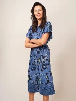 WHITE STUFF Reno Linen Shirt Dress In BLUE PRINT