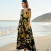 WHITE STUFF Gigi Linen Maxi Dress In BLACK MULTI