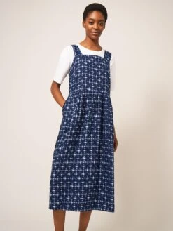 WHITE STUFF Hazel Linen Dress In NAVY MULTI