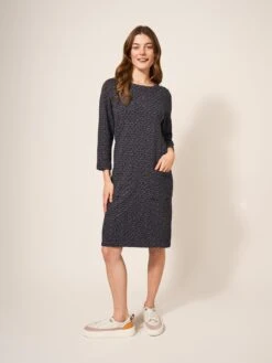 WHITE STUFF Skye Jacquard Jersey Dress In GREY MULTI