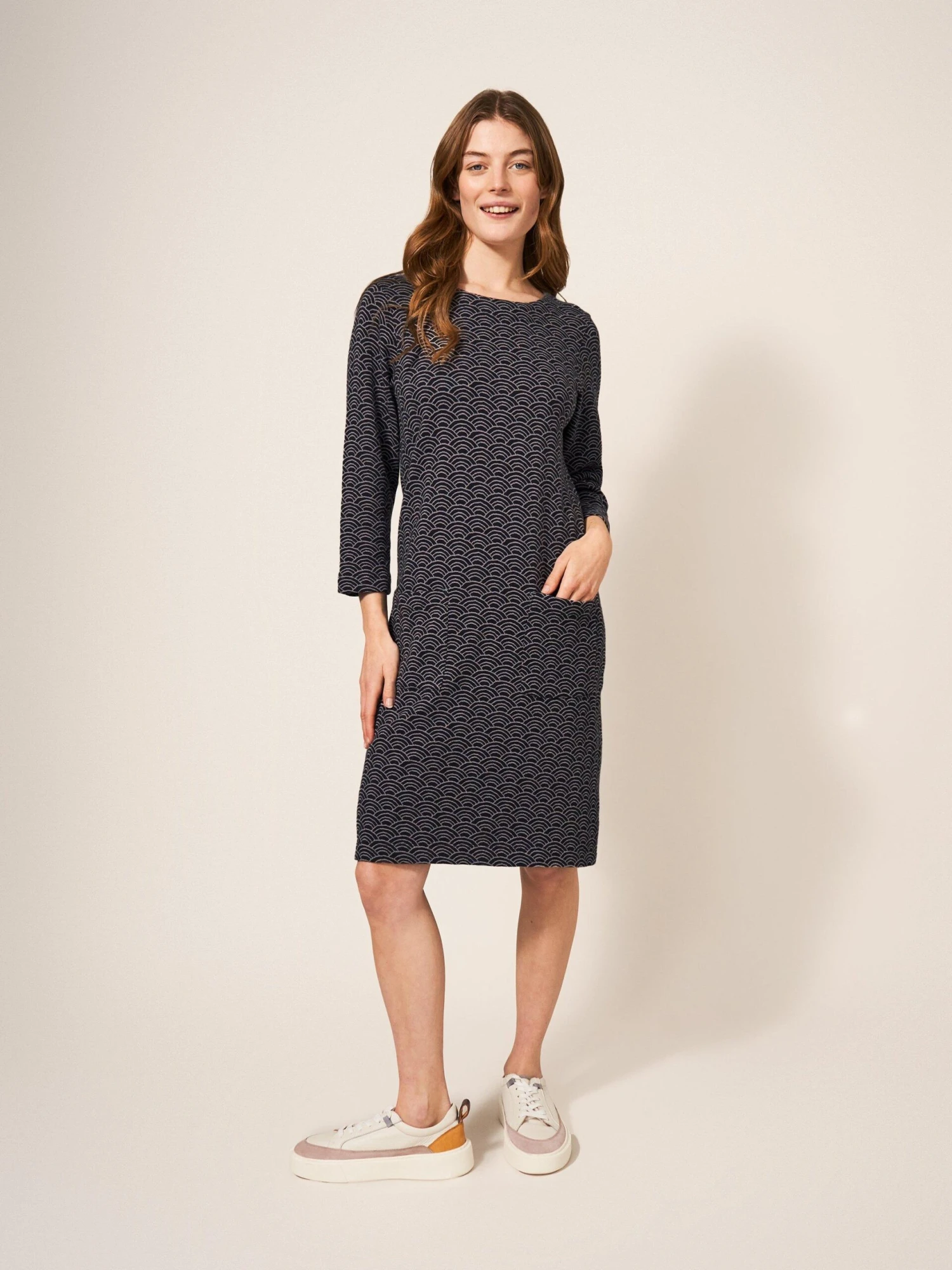 WHITE STUFF Skye Jacquard Jersey Dress In GREY MULTI 1 WHITE STUFF Skye Jacquard Jersey Dress In GREY MULTI