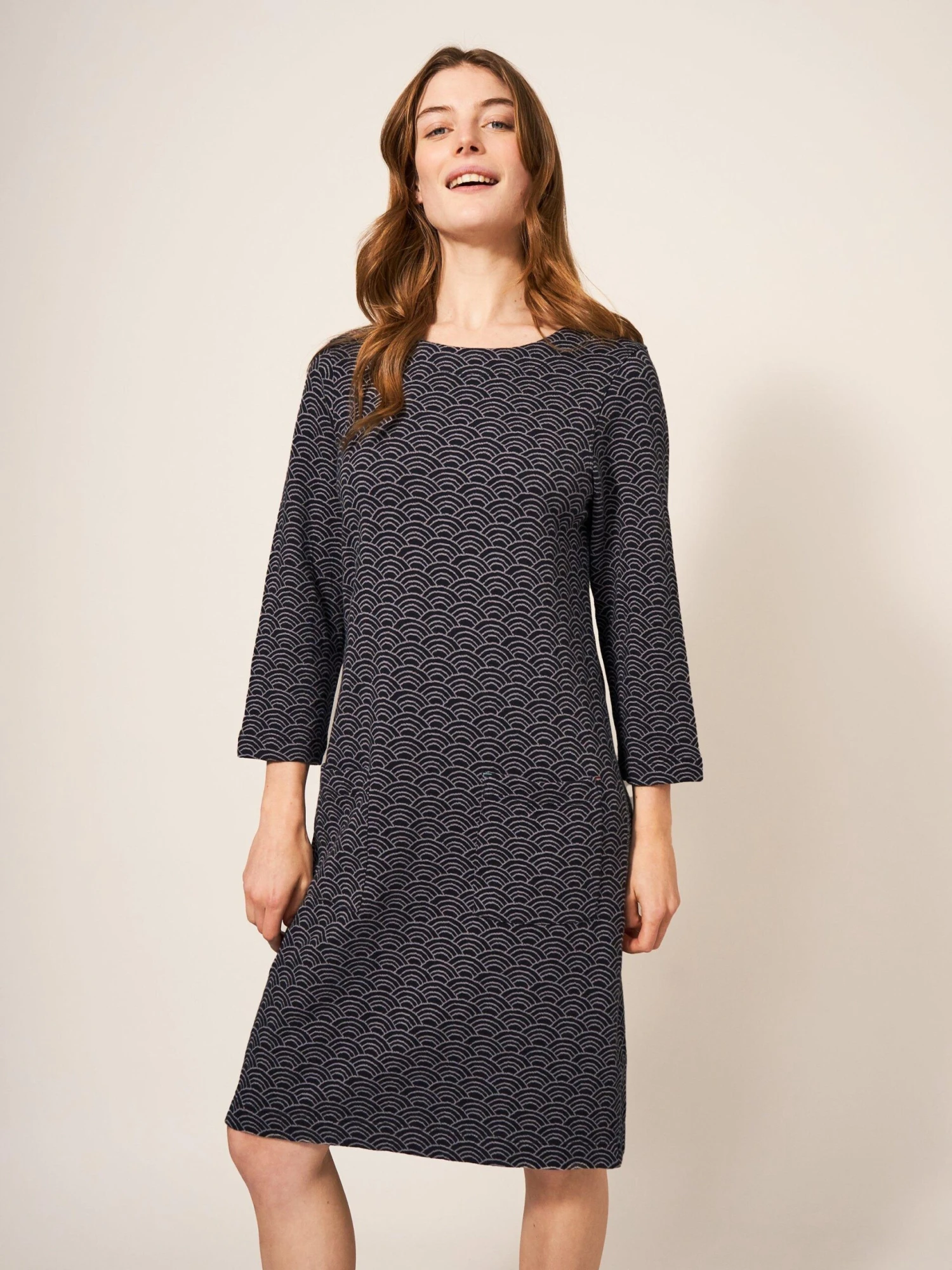 WHITE STUFF Skye Jacquard Jersey Dress In GREY MULTI 2 WHITE STUFF Skye Jacquard Jersey Dress In GREY MULTI - Image 2