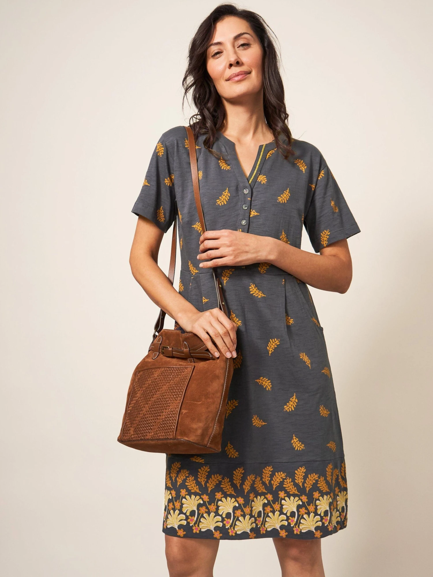 WHITE STUFF Tammy Cotton Jersey Dress In GREY MULTI 1 WHITE STUFF Tammy Cotton Jersey Dress In GREY MULTI