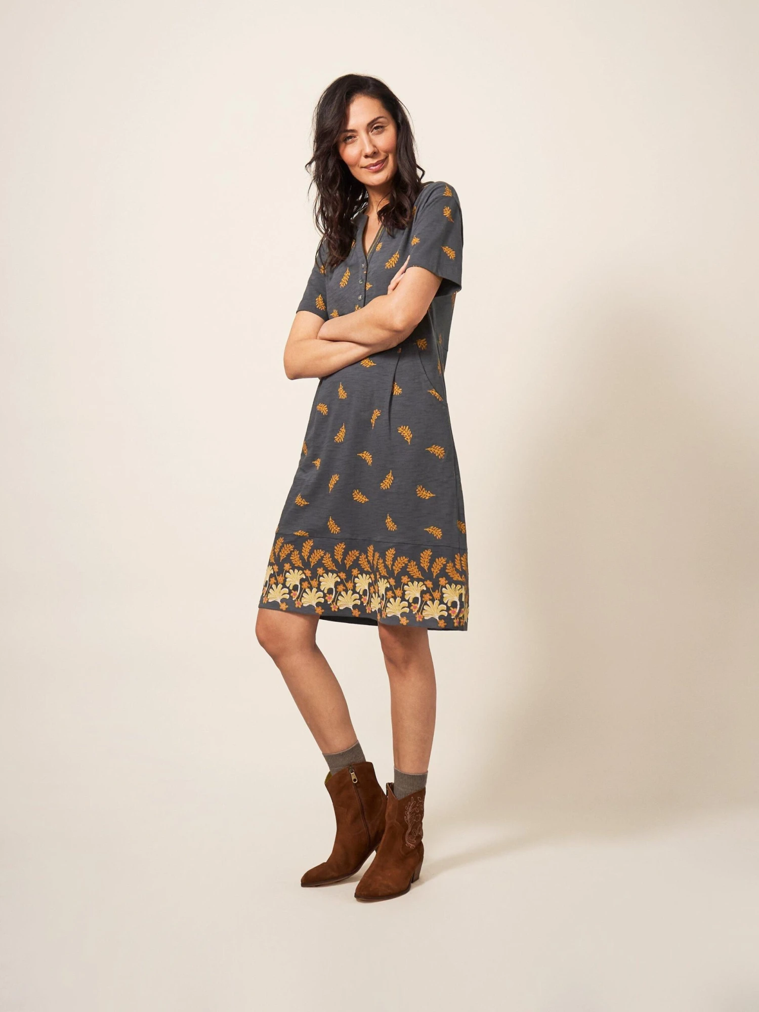 WHITE STUFF Tammy Cotton Jersey Dress In GREY MULTI 2 WHITE STUFF Tammy Cotton Jersey Dress In GREY MULTI - Image 2