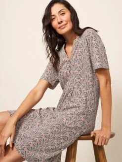 WHITE STUFF Tammy Cotton Jersey Dress In PLUM MULTI