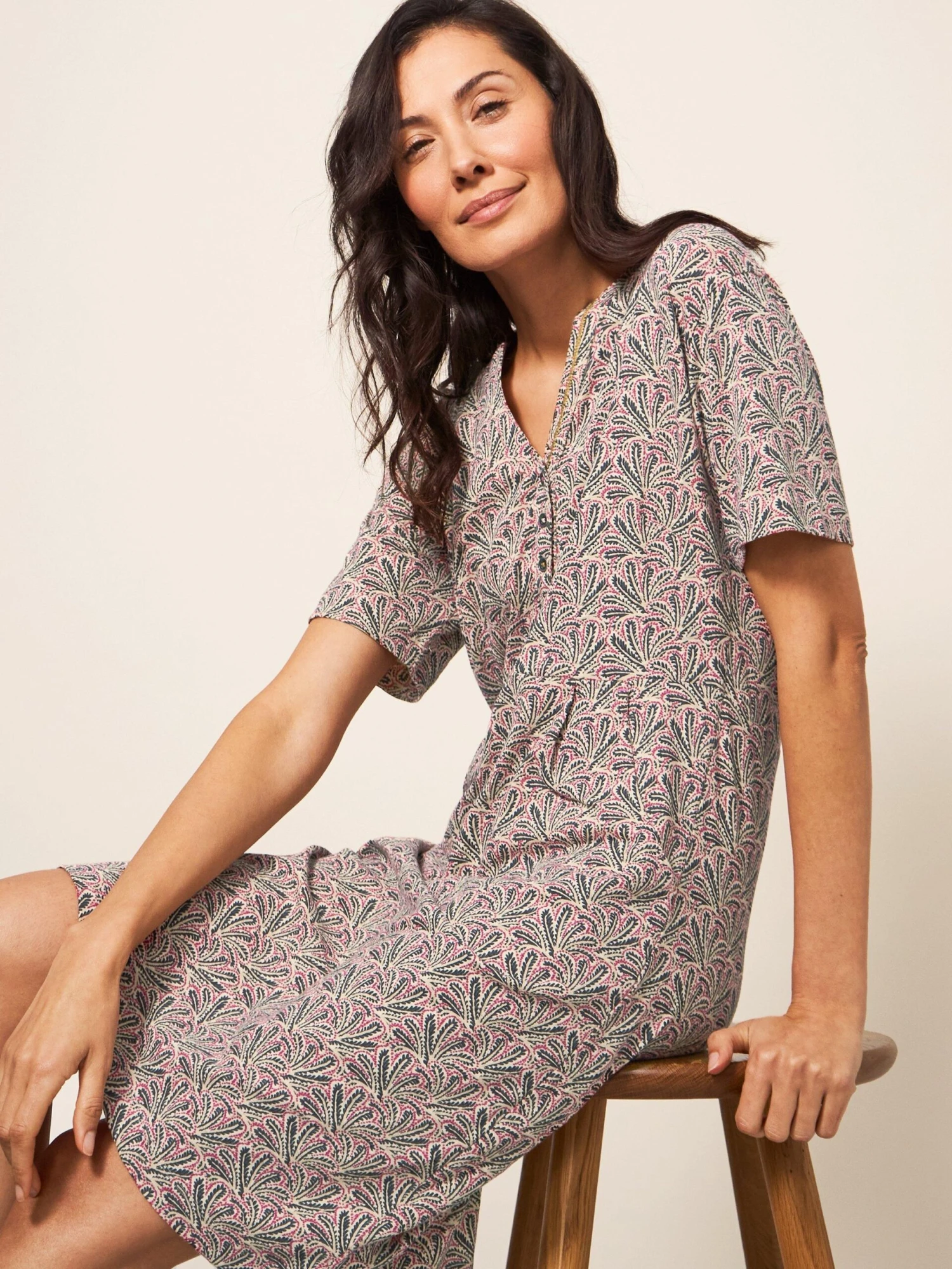 WHITE STUFF Tammy Cotton Jersey Dress In PLUM MULTI 1 WHITE STUFF Tammy Cotton Jersey Dress In PLUM MULTI