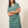 WHITE STUFF Tammy Cotton Jersey Dress In TEAL MULTI