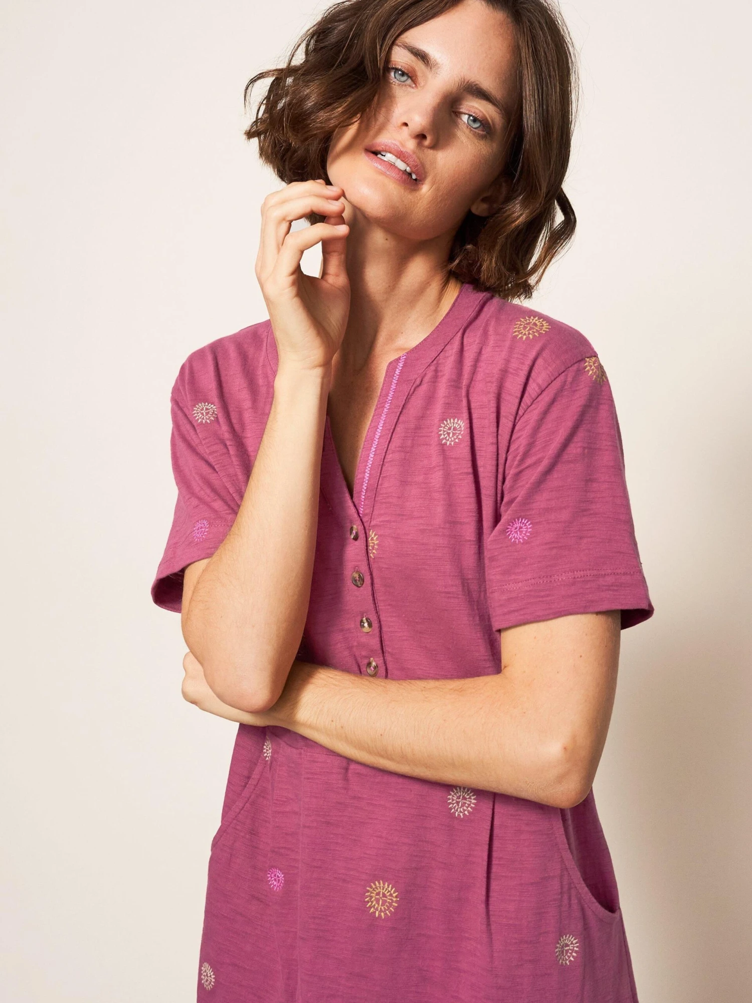 WHITE STUFF Tammy Embroidered Dress In PLUM MULTI 2 WHITE STUFF Tammy Embroidered Dress In PLUM MULTI - Image 2