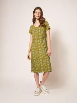 WHITE STUFF Tallie Jersey Dress In GREEN PRINT