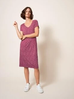 WHITE STUFF Tallie Jersey Dress In PLUM MULTI
