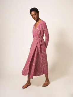 WHITE STUFF Rose Eco Vero Wrap Dress In PLUM MULTI