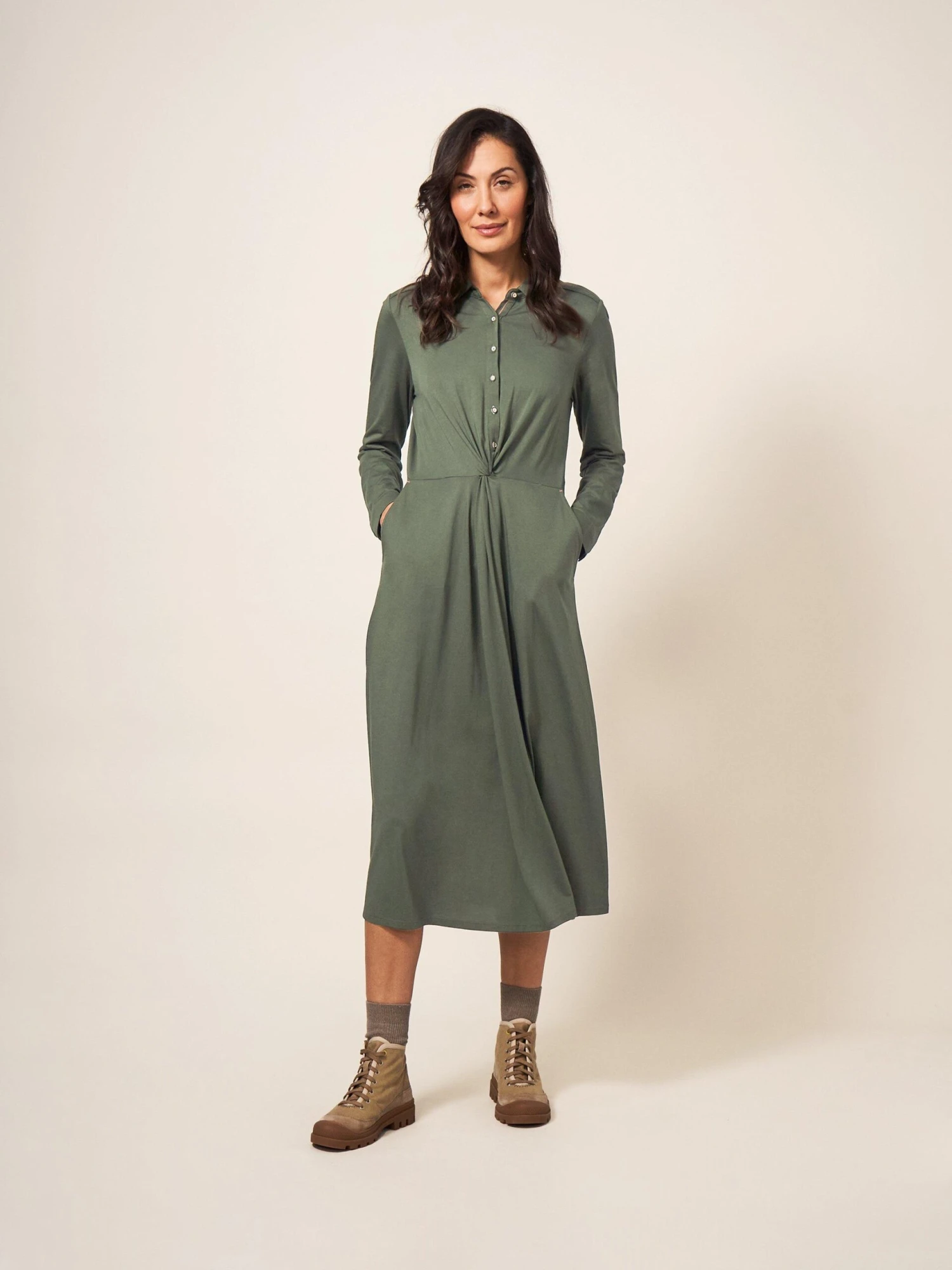 WHITE STUFF Jane Jersey Shirt Dress In DARK GREEN 2 WHITE STUFF Jane Jersey Shirt Dress In DARK GREEN - Image 2