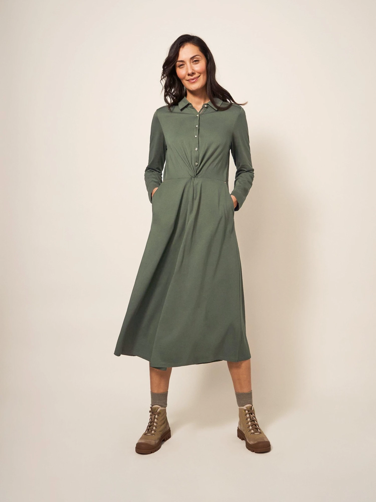 WHITE STUFF Jane Jersey Shirt Dress In DARK GREEN 3 WHITE STUFF Jane Jersey Shirt Dress In DARK GREEN - Image 3
