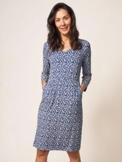 WHITE STUFF Tallie Eco Vero Jersey Dress In NAVY MULTI