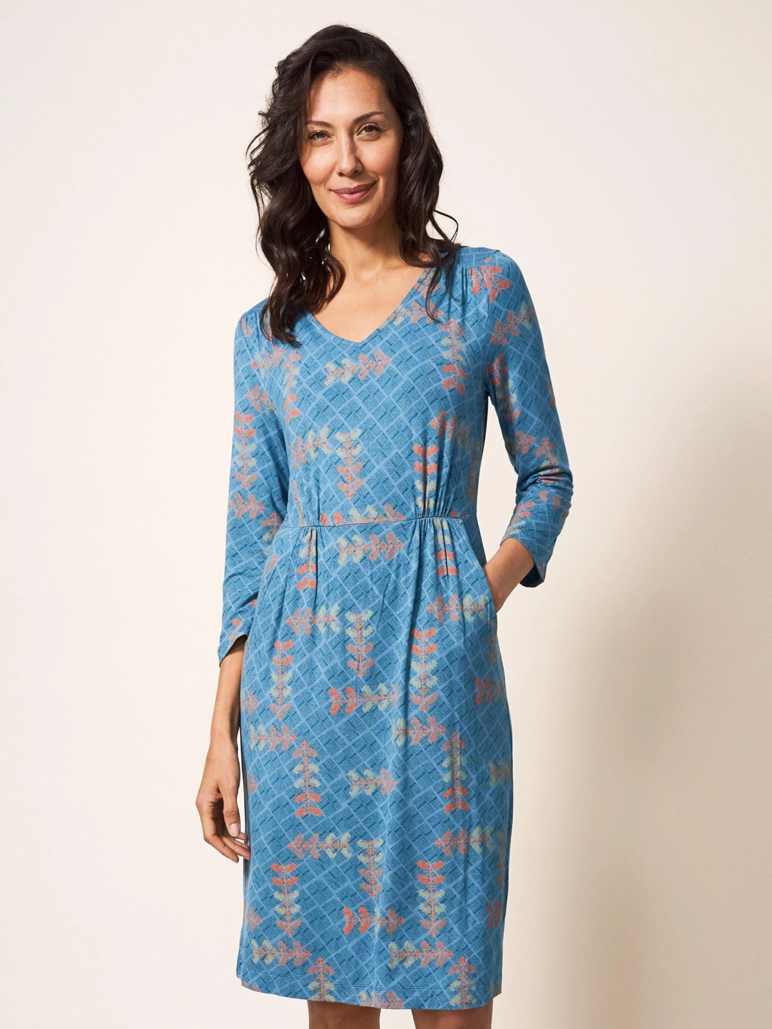 WHITE STUFF Tallie Eco Vero Jersey Dress In TEAL MULTI 1 WHITE STUFF Tallie Eco Vero Jersey Dress In TEAL MULTI