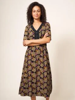 WHITE STUFF Esme Jersey Dress In BLACK MULTI