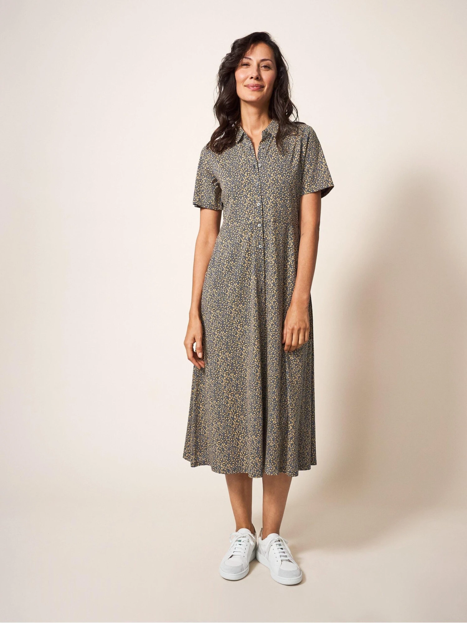 WHITE STUFF Rua Jersey Shirt Midi Dress In GREY MULTI 3 WHITE STUFF Rua Jersey Shirt Midi Dress In GREY MULTI - Image 3
