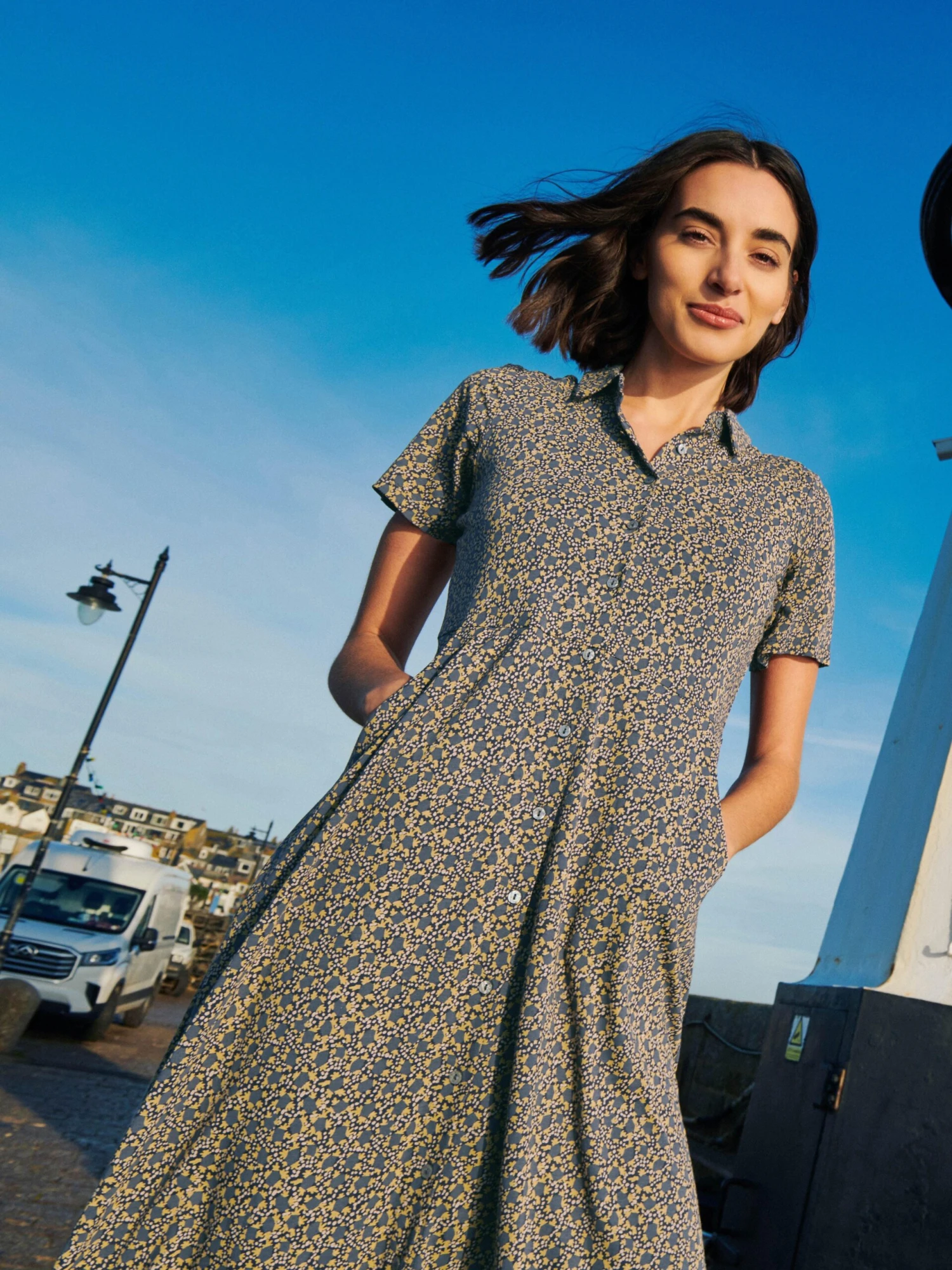 WHITE STUFF Rua Jersey Shirt Midi Dress In GREY MULTI 1 WHITE STUFF Rua Jersey Shirt Midi Dress In GREY MULTI