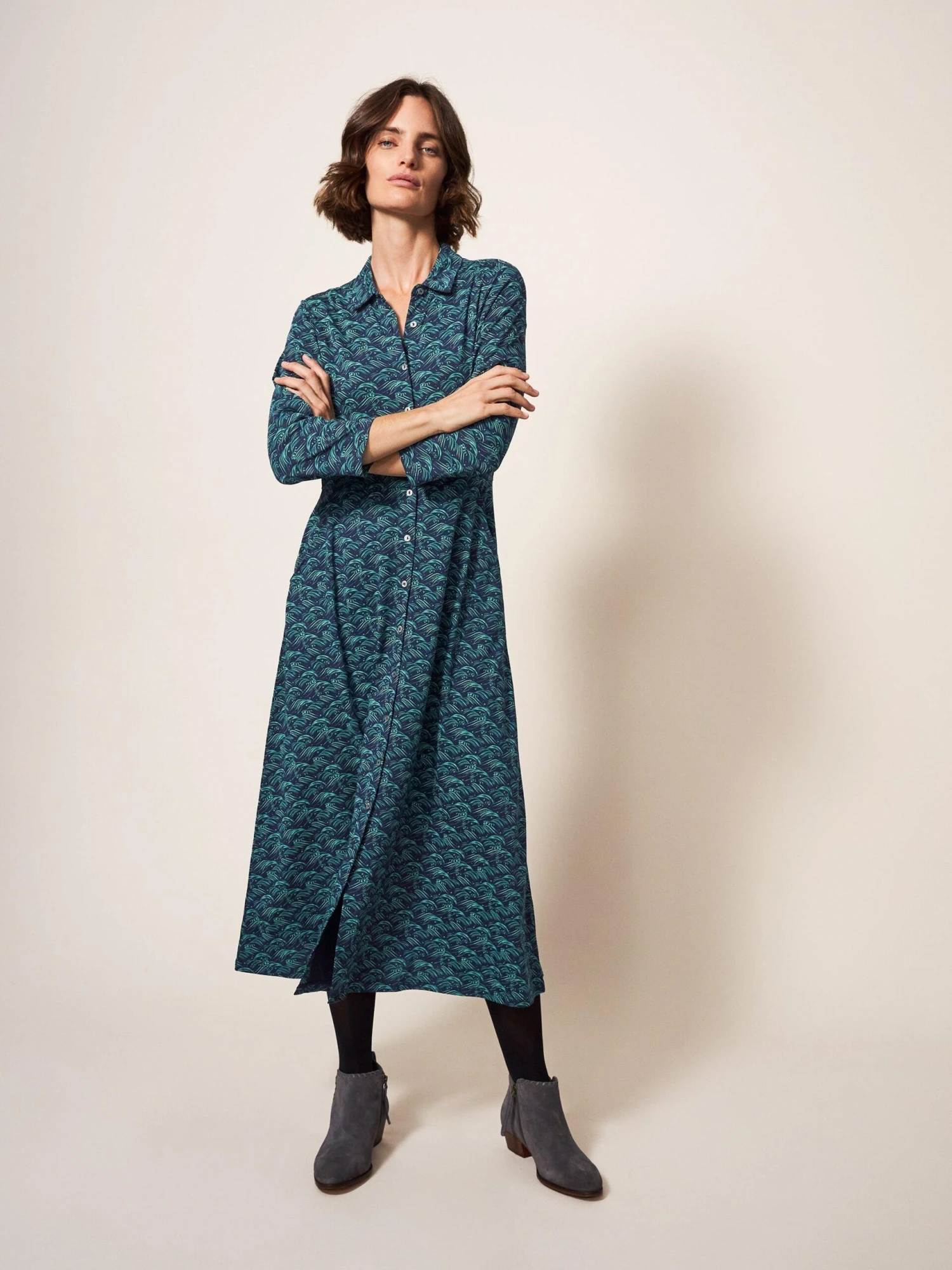WHITE STUFF Rua Jersey Midi Dress In NAVY PRINT 2 WHITE STUFF Rua Jersey Midi Dress In NAVY PRINT - Image 2