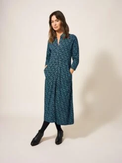 WHITE STUFF Rua Jersey Midi Dress In NAVY PRINT -Whte Stuffy Store 438375 NAVY PR MF