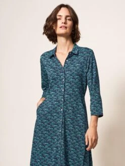 WHITE STUFF Rua Jersey Midi Dress In NAVY PRINT
