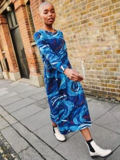 WHITE STUFF Elisa Eco Vero Viscose Versatile Dress In BLUE MULTI