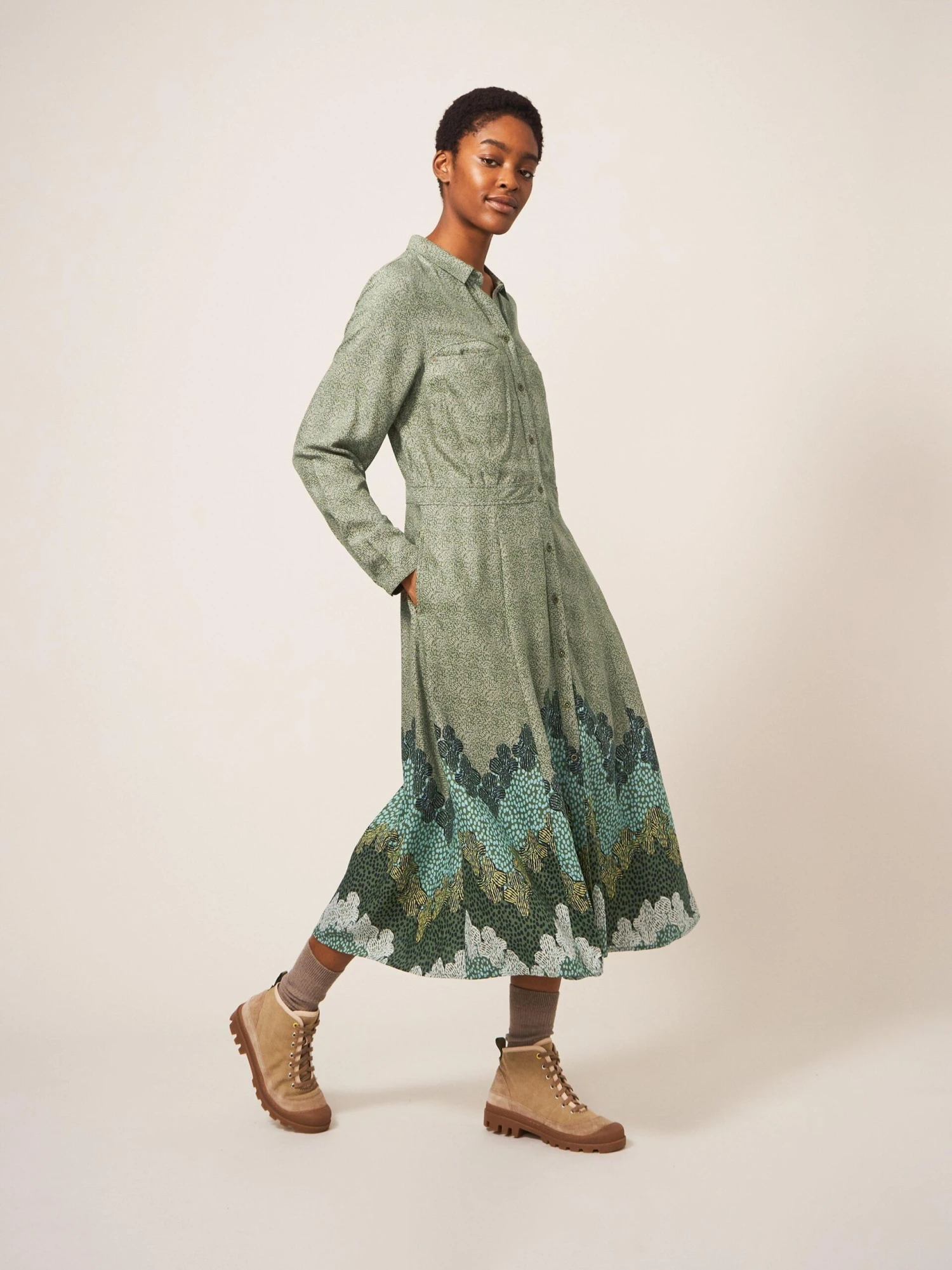 WHITE STUFF Renee Midi Shirt Dress In GREEN MULTI 2 WHITE STUFF Renee Midi Shirt Dress In GREEN MULTI - Image 2