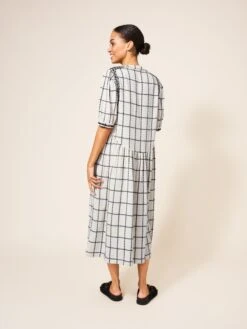 WHITE STUFF Anya Check Embroidered Dress In NATURAL MULTI -Whte Stuffy Store 438585 NAT MLT MB
