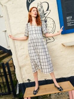WHITE STUFF Anya Check Embroidered Dress In NATURAL MULTI