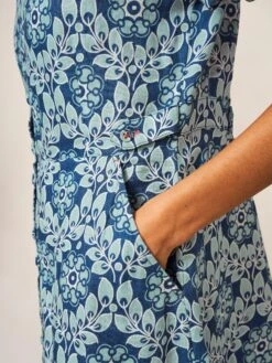WHITE STUFF Ivy Linen Short Sleeve Midi Dress In BLUE PRINT -Whte Stuffy Store 438650 BLUE PR MD