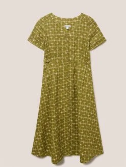 WHITE STUFF Ivy Linen Short Sleeve Midi Dress In GREEN PRINT 11 WHITE STUFF Ivy Linen Short Sleeve Midi Dress In GREEN PRINT -Whte Stuffy Store 438650 GREEN PR FF
