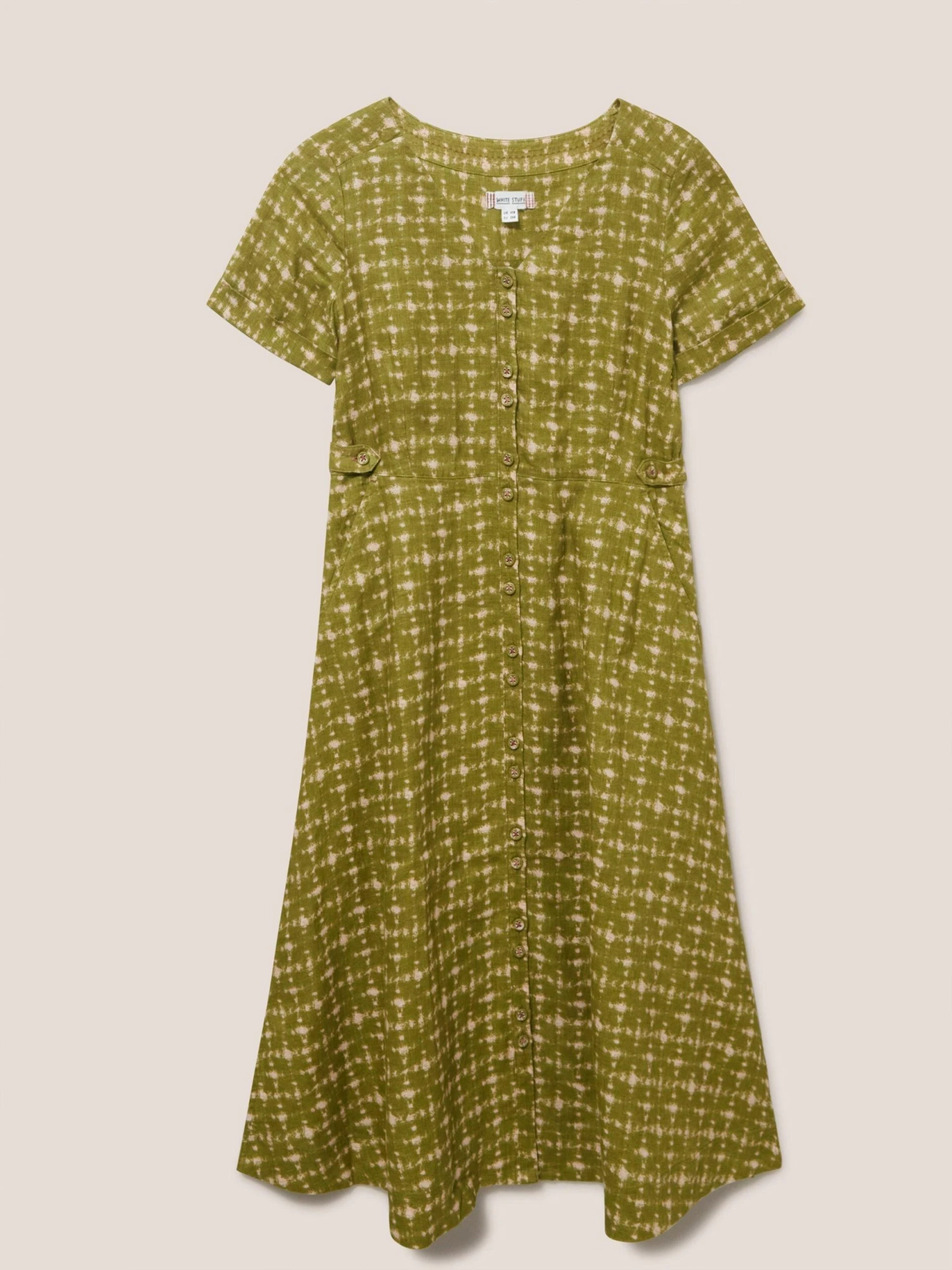 WHITE STUFF Ivy Linen Short Sleeve Midi Dress In GREEN PRINT 5 WHITE STUFF Ivy Linen Short Sleeve Midi Dress In GREEN PRINT - Image 5