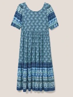 WHITE STUFF Connie Eco Vero Midi Dress In BLUE MULTI -Whte Stuffy Store 438699 BLUE MLT FF