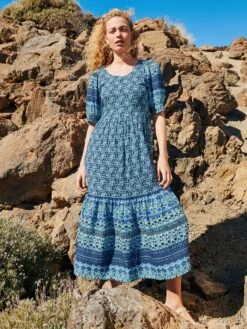 WHITE STUFF Connie Eco Vero Midi Dress In BLUE MULTI -Whte Stuffy Store 438699 BLUE MLT MF