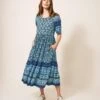 WHITE STUFF Connie Eco Vero Midi Dress In BLUE MULTI