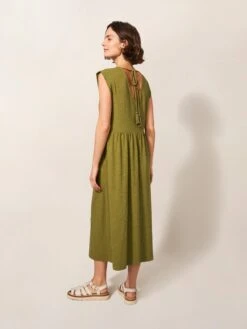 WHITE STUFF Violet Jersey Broderie Dress In MID GREEN -Whte Stuffy Store 438701 MID GREEN MB