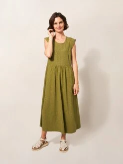 WHITE STUFF Violet Jersey Broderie Dress In MID GREEN -Whte Stuffy Store 438701 MID GREEN MF