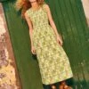 WHITE STUFF Erika Cotton Midi Dress In GREEN MULTI