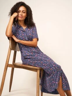 WHITE STUFF Rua Jersey Short Sleeve Shirt Dress In PURPLE MULTI