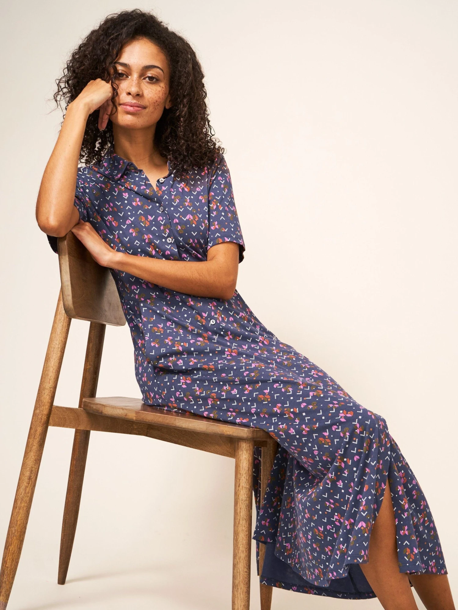 WHITE STUFF Rua Jersey Short Sleeve Shirt Dress In PURPLE MULTI 1 WHITE STUFF Rua Jersey Short Sleeve Shirt Dress In PURPLE MULTI