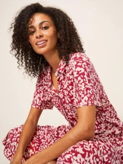 WHITE STUFF Rua Jersey Short Sleeve Shirt Dress In RED MULTI -Whte Stuffy Store 438814 RED MLT MD