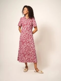 WHITE STUFF Rua Jersey Short Sleeve Shirt Dress In RED MULTI -Whte Stuffy Store 438814 RED MLT MF