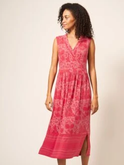 WHITE STUFF Zoe Eco Vero Jersey Dress In RED MULTI