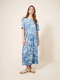 WHITE STUFF Elisa Eco Vero Midi Dress In BLUE MULTI