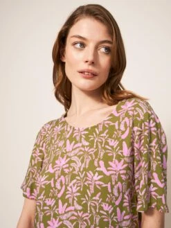 WHITE STUFF Elisa Eco Vero Midi Dress In PINK MULTI -Whte Stuffy Store 438816 PINK MLT MD