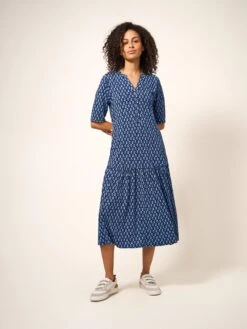 WHITE STUFF Sabina Jersey Dress In NAVY MULTI