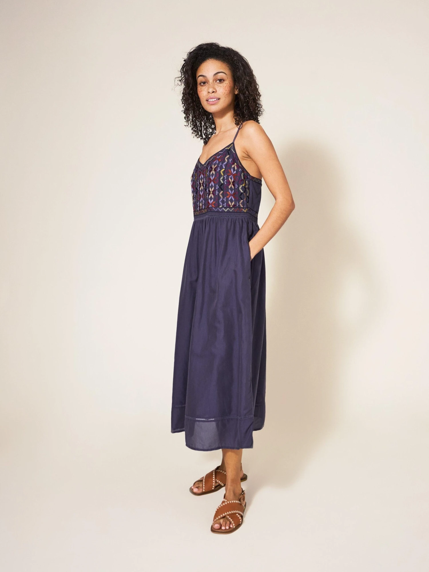 WHITE STUFF Colette Embroidered Midi Dress In PURPLE MULTI 2 WHITE STUFF Colette Embroidered Midi Dress In PURPLE MULTI - Image 2