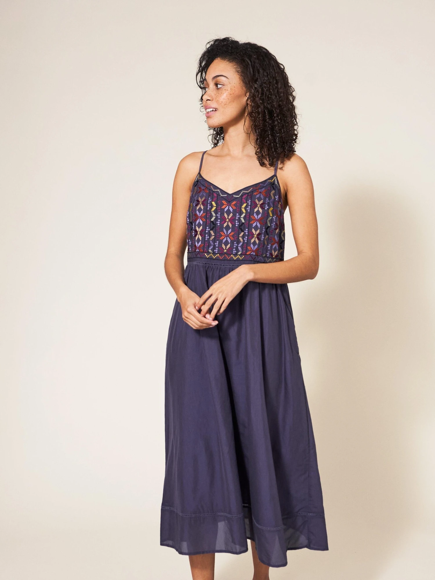 WHITE STUFF Colette Embroidered Midi Dress In PURPLE MULTI 3 WHITE STUFF Colette Embroidered Midi Dress In PURPLE MULTI - Image 3