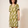 WHITE STUFF Lydia Linen Viscose Dress In GREEN PRINT